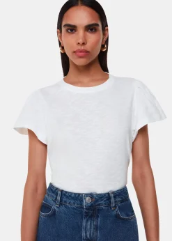White Cotton Frill Sleeve T Shirt