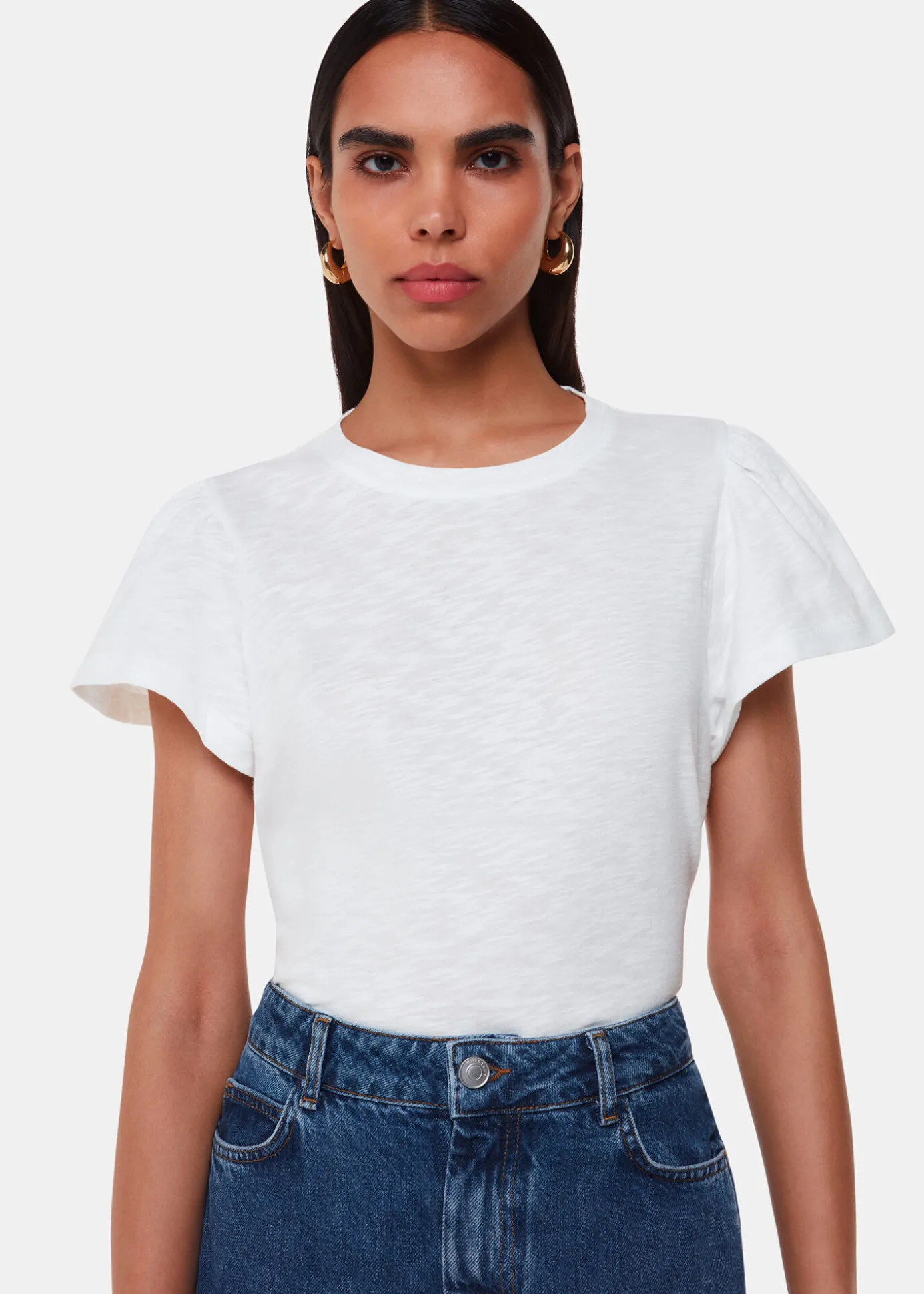 White Cotton Frill Sleeve T Shirt