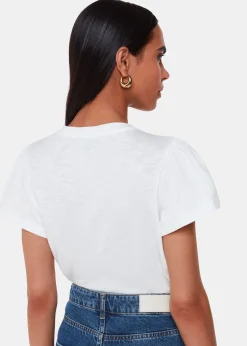 White Cotton Frill Sleeve T Shirt