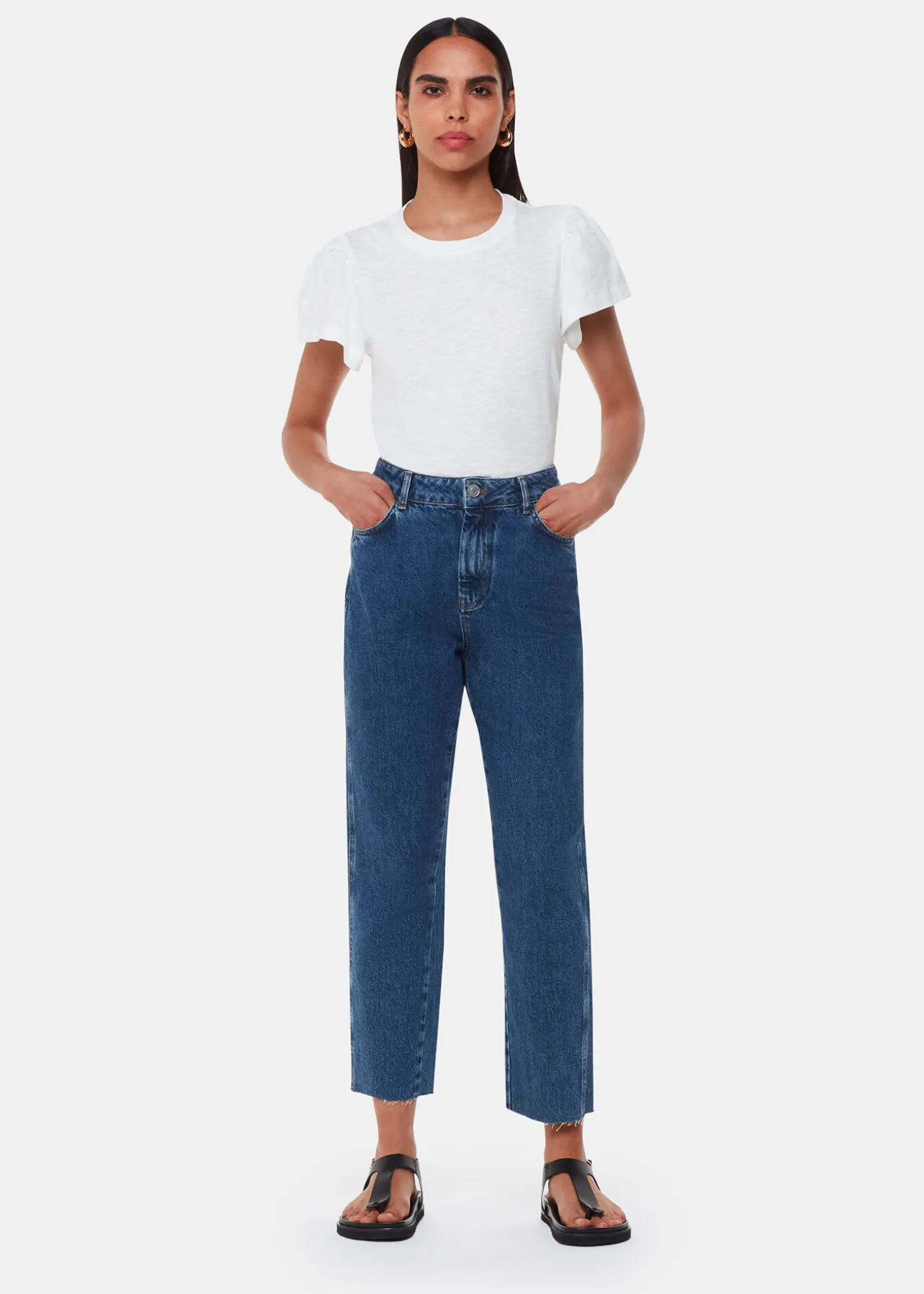 White Cotton Frill Sleeve T Shirt