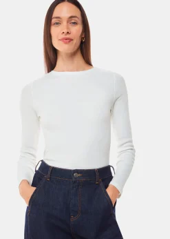 White High Neck Long Sleeve Rib Top