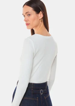 White High Neck Long Sleeve Rib Top