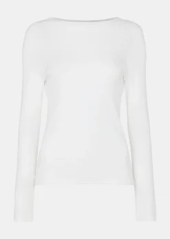 White High Neck Long Sleeve Rib Top