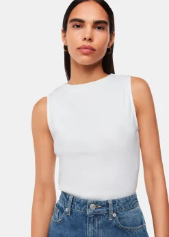White High Neck Rib Detail Tee