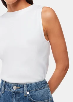 White High Neck Rib Detail Tee
