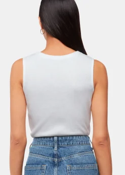 White High Neck Rib Detail Tee