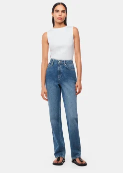 White High Neck Rib Detail Tee