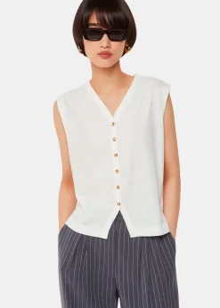 White Linen Button Front Tank