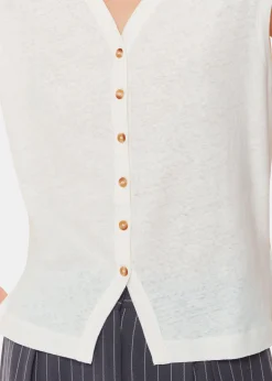 White Linen Button Front Tank