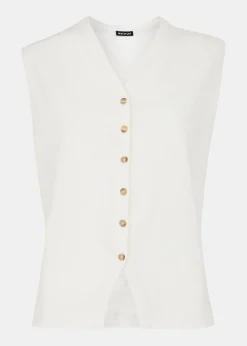 White Linen Button Front Tank