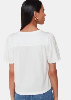 White Maeve V Neck Button Front Tee