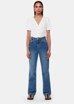 White Maeve V Neck Button Front Tee