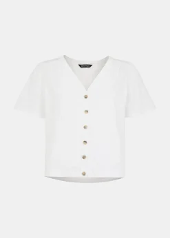 White Maeve V Neck Button Front Tee