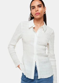 White Plisse Button Front Shirt