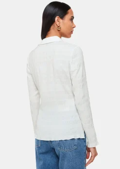 White Plisse Button Front Shirt