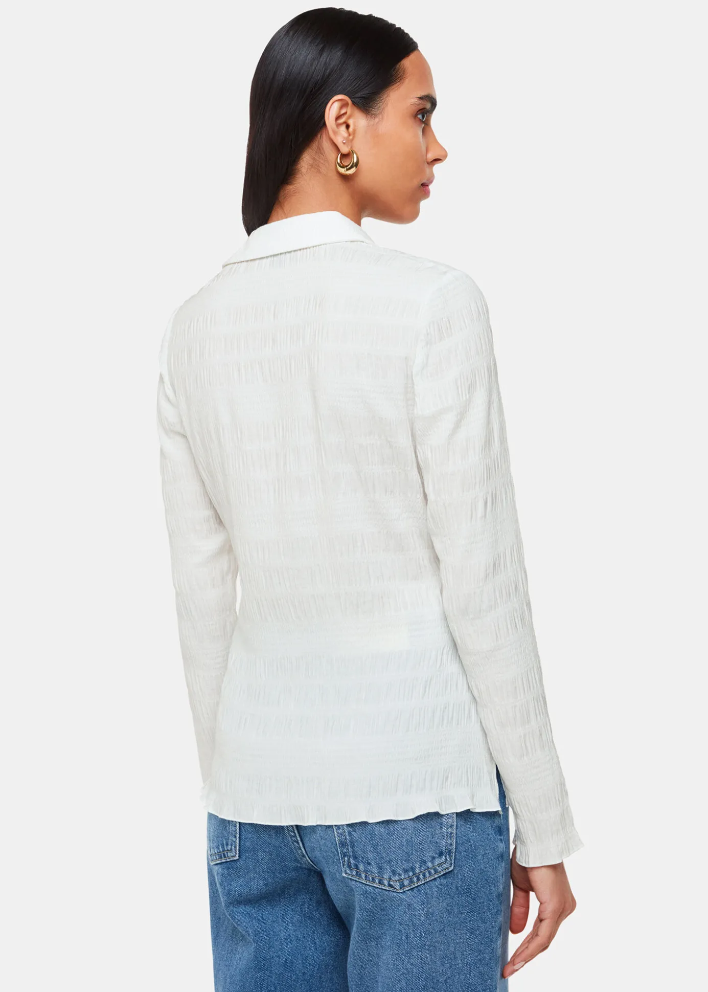 White Plisse Button Front Shirt