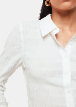 White Plisse Button Front Shirt