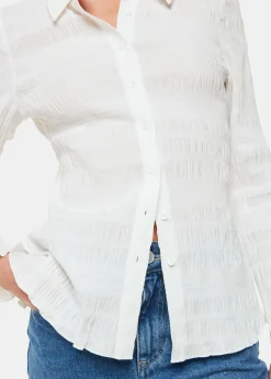White Plisse Button Front Shirt