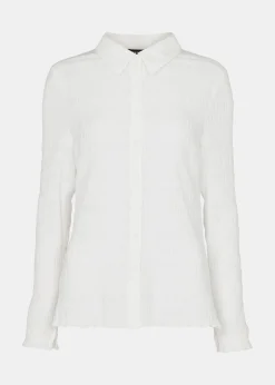 White Plisse Button Front Shirt