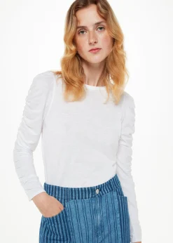 White Ruched Sleeve Top