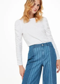 White Ruched Sleeve Top