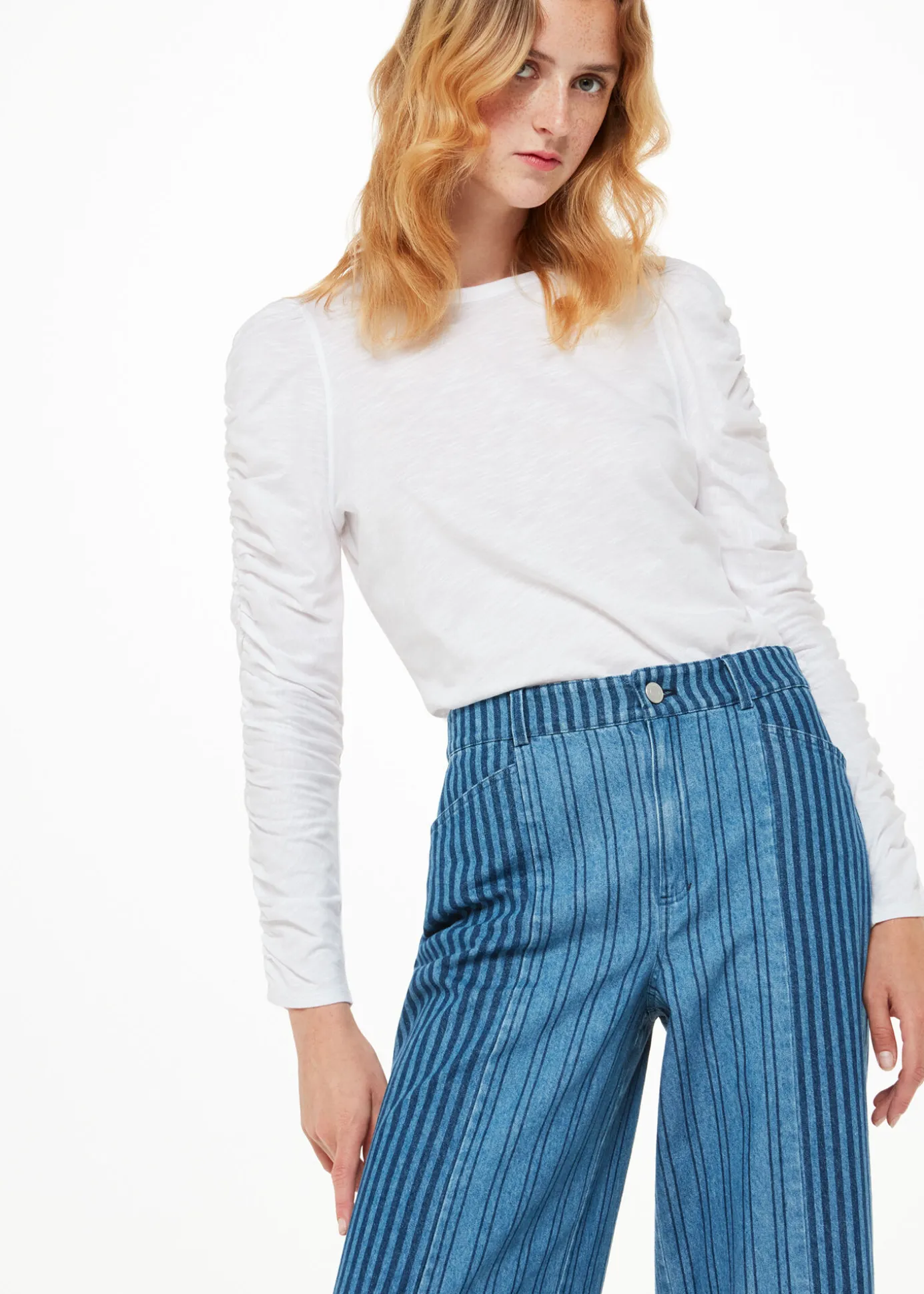 White Ruched Sleeve Top