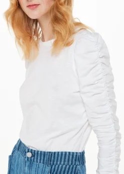 White Ruched Sleeve Top
