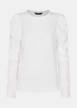 White Ruched Sleeve Top