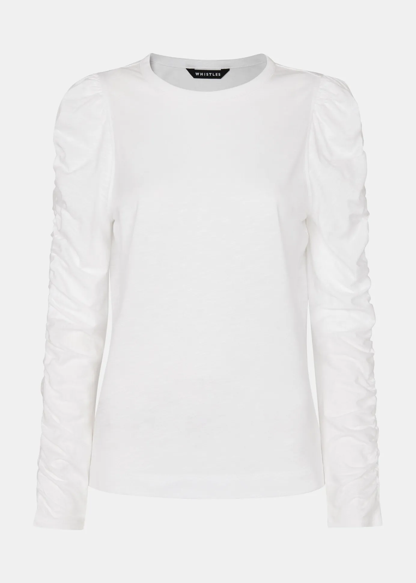 White Ruched Sleeve Top