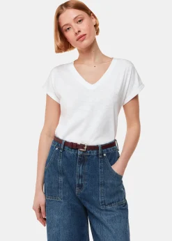 White Willa V-Neck Cap Sleeve Tee