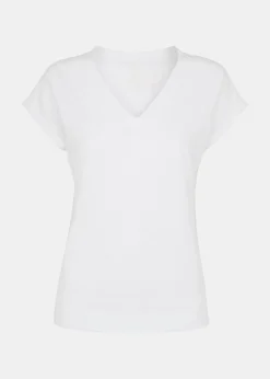 White Willa V-Neck Cap Sleeve Tee