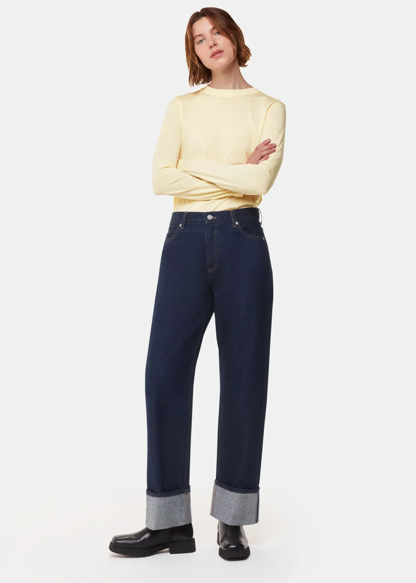 Yellow Wool Blend Crew Neck Top